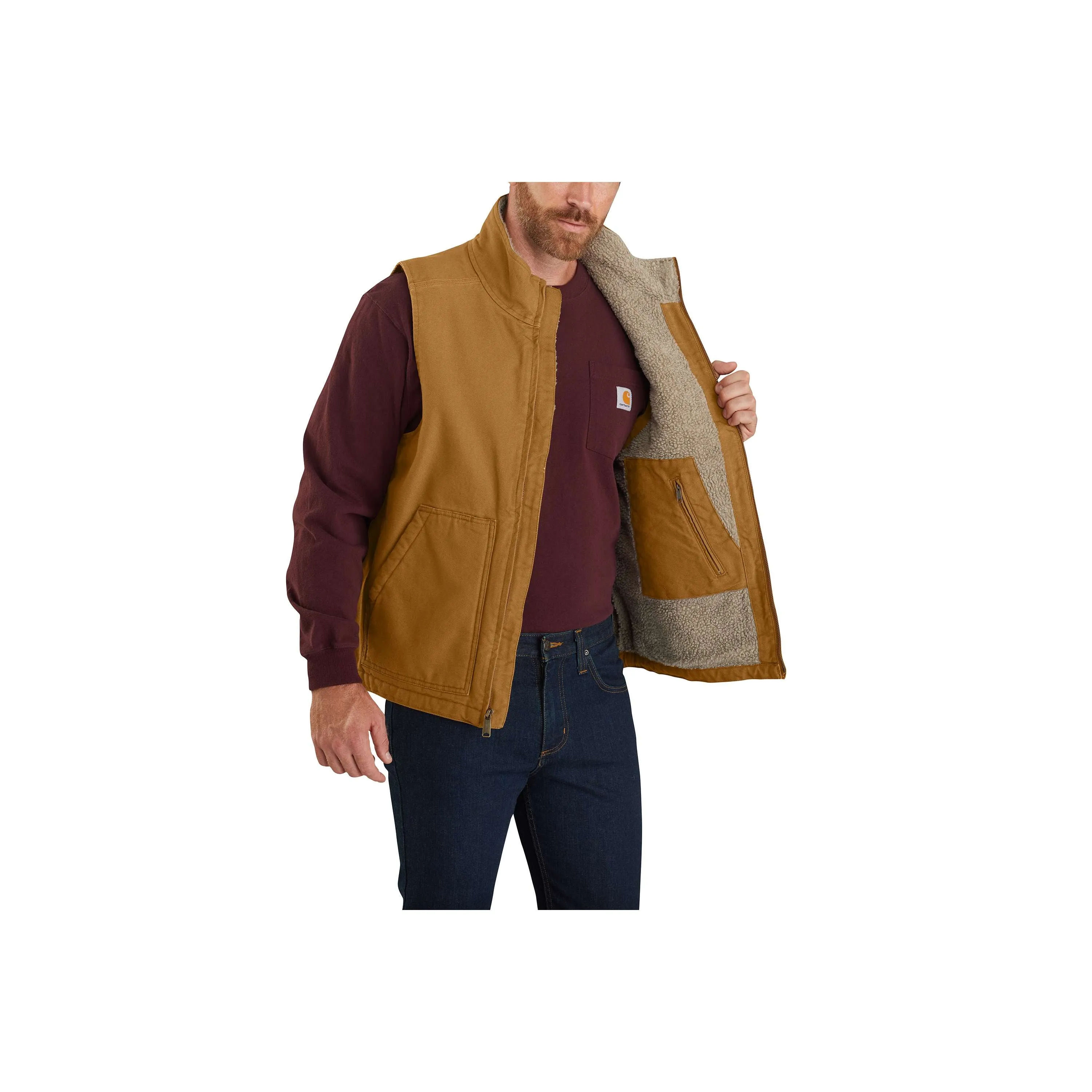 104277 - LOOSE FIT WASHED DUCK SHERPA-LINED MOCK-NECK VEST