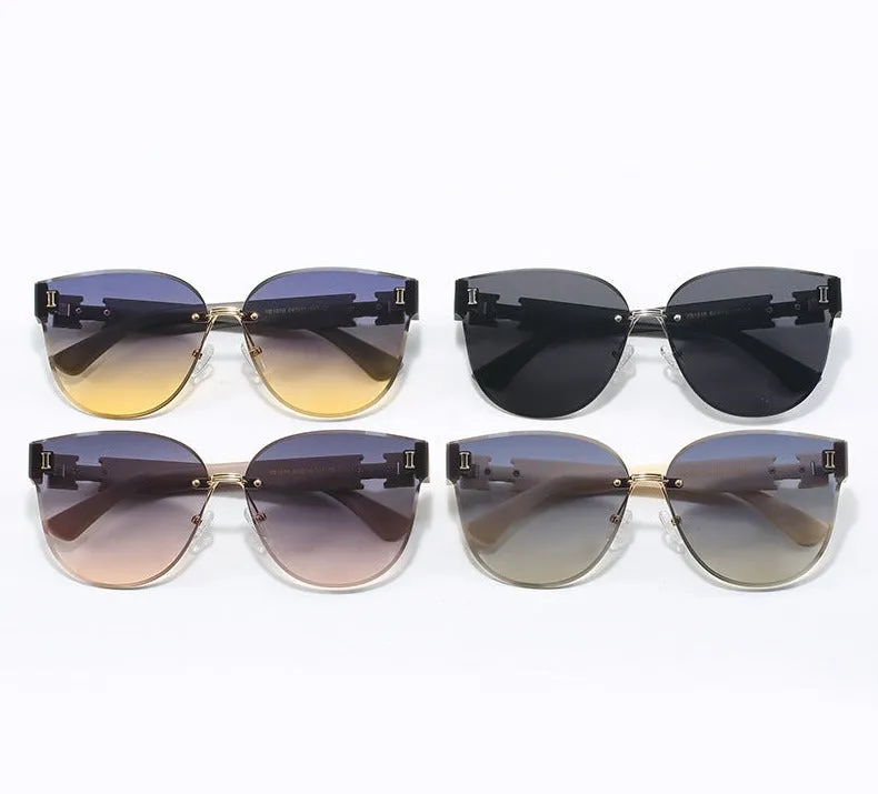 2024 New Frameless Fashion Trend Large Frame Sunglasses Women's Round Sunglasses Internet Celebrity Live Broadcast Same Style