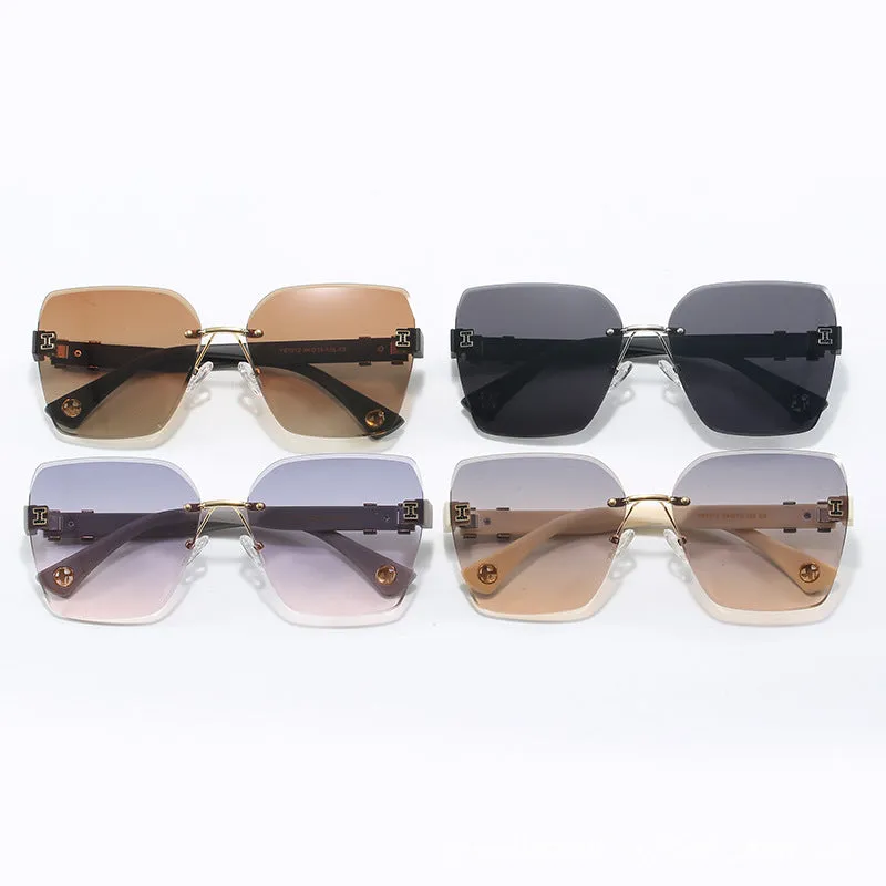 2024 New Frameless H Style Square Trendy Sunglasses Women's Anchor Live Broadcast Same Style Glasses Anti-UV