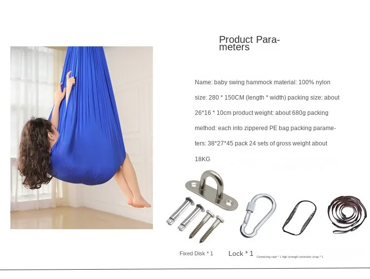 280*100/150cm Hammock Baby Swing 100% Nylon Indoor Outdoor Rehabilitation Training Sensory Glider