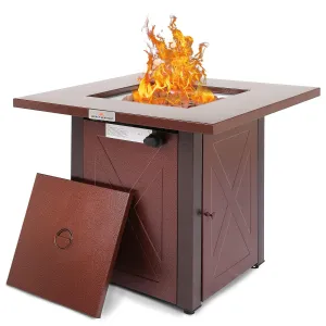 28" 50000 BTU Outdoor Propane Fire Pit Table, Square Patio Fireplace w/ Lid & Lava Rock.