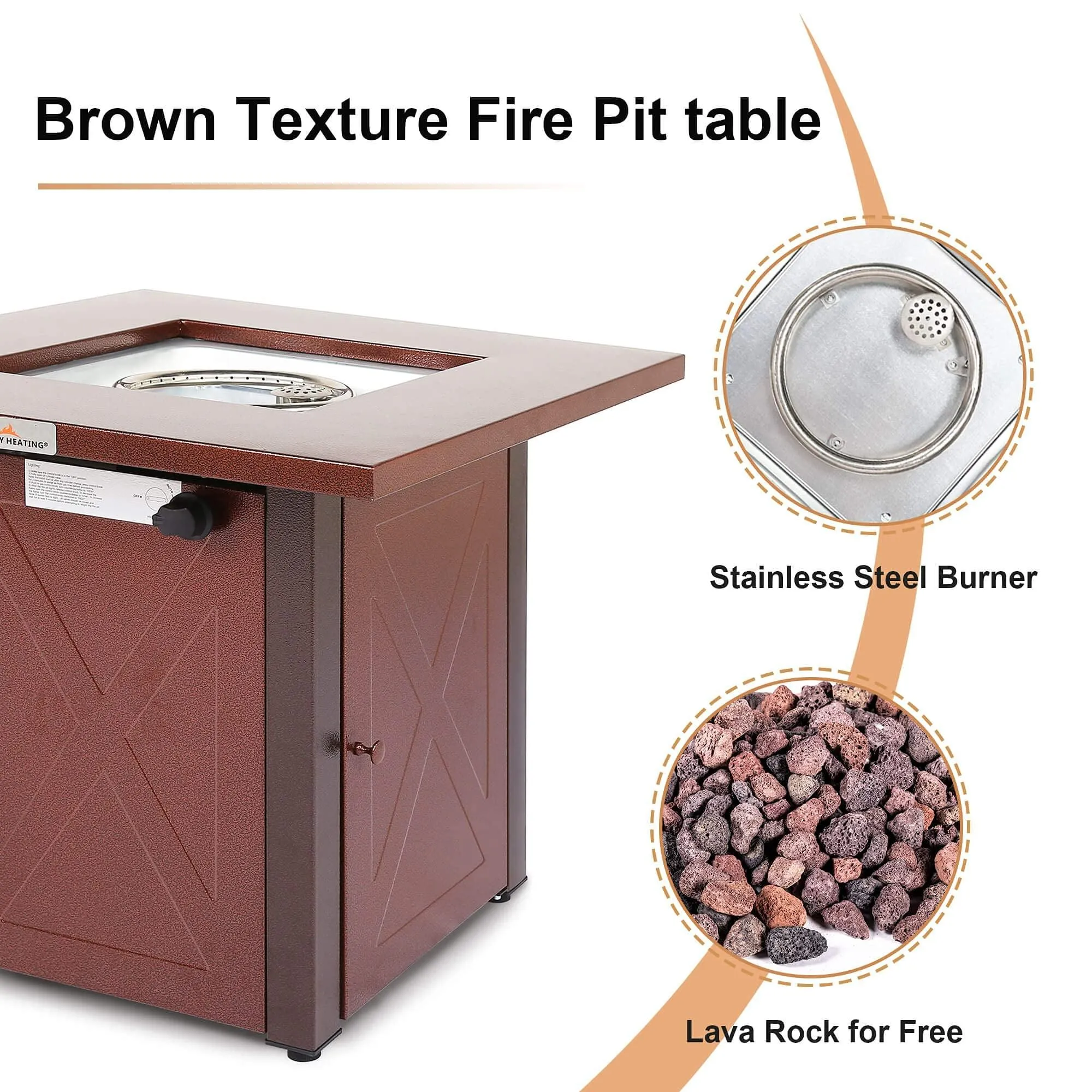 28" 50000 BTU Outdoor Propane Fire Pit Table, Square Patio Fireplace w/ Lid & Lava Rock.