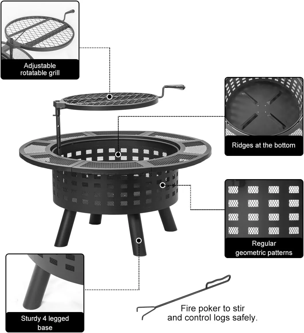 36 inch Outdoor Fire Pit with Grill