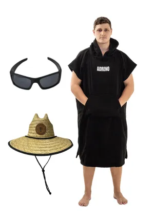 Adreno Hooded Towel, Crusher Sunglasses, Adreno Straw Hat-Combo