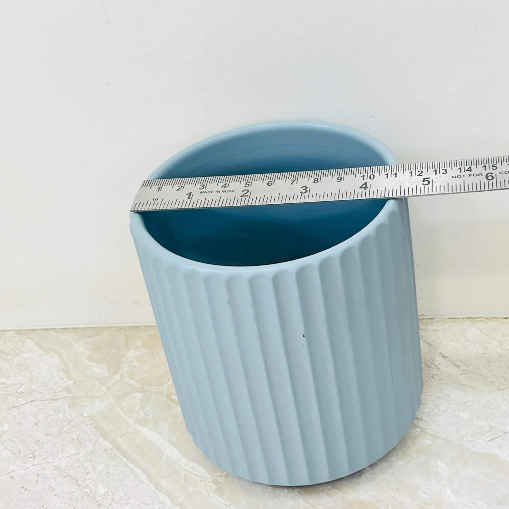 Blue Ceramic Planter with Vertical Texture