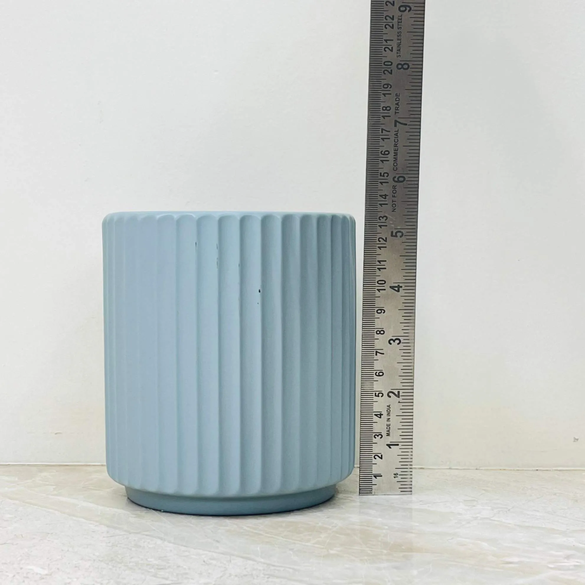 Blue Ceramic Planter with Vertical Texture