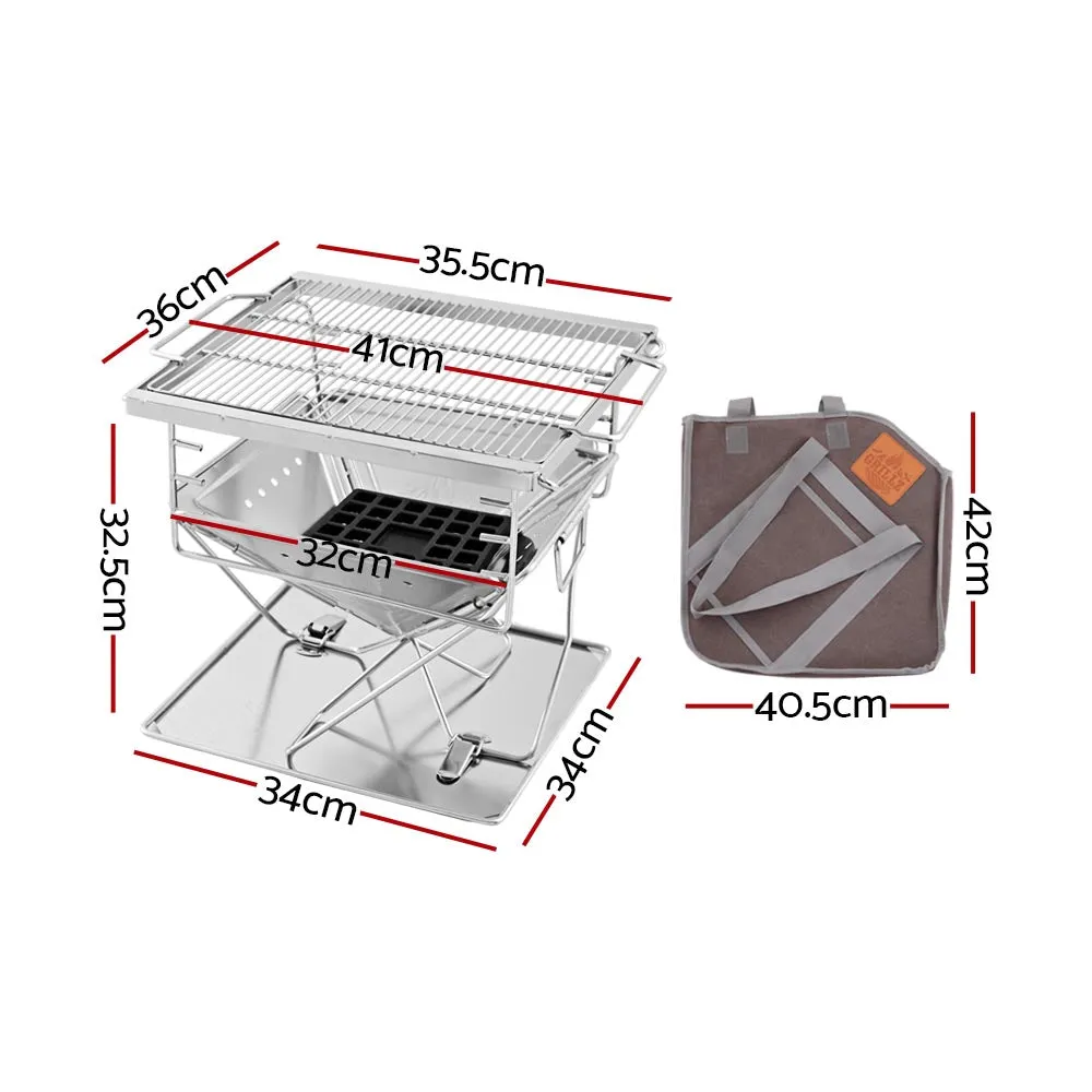 Camping Fire Pit BBQ Portable Folding Stainless Steel Stove Outdoor Pits