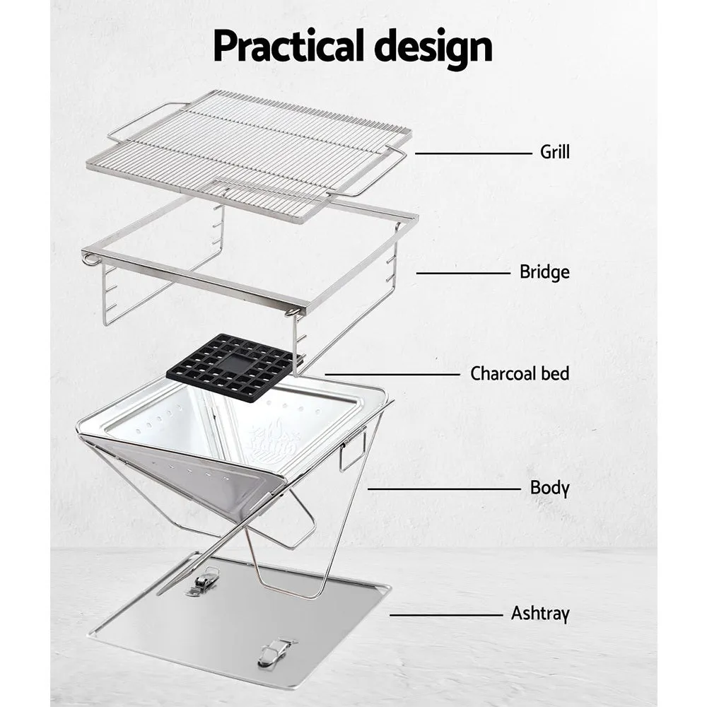 Camping Fire Pit BBQ Portable Folding Stainless Steel Stove Outdoor Pits