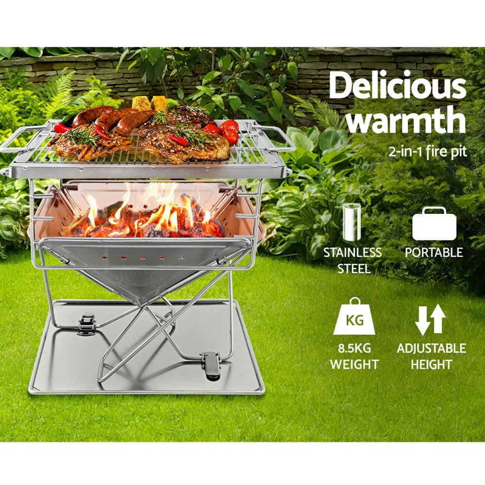 Camping Fire Pit BBQ Portable Folding Stainless Steel Stove Outdoor Pits