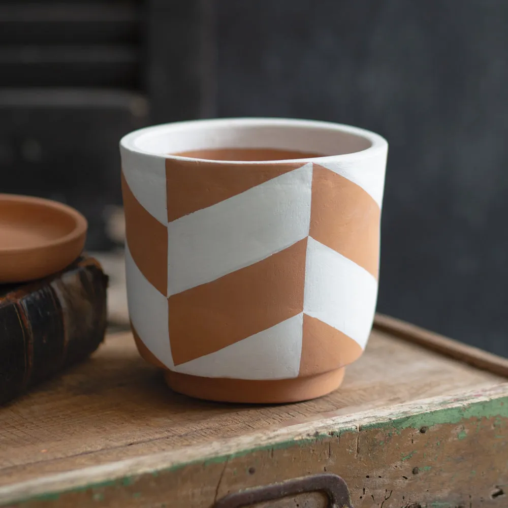 Chevron Terra Cotta Pot and Plate