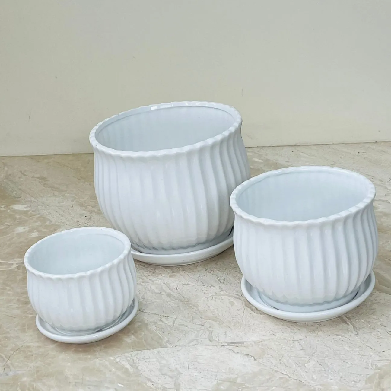 Classic Ripple Ceramic Pot Collection (Set Of 3)