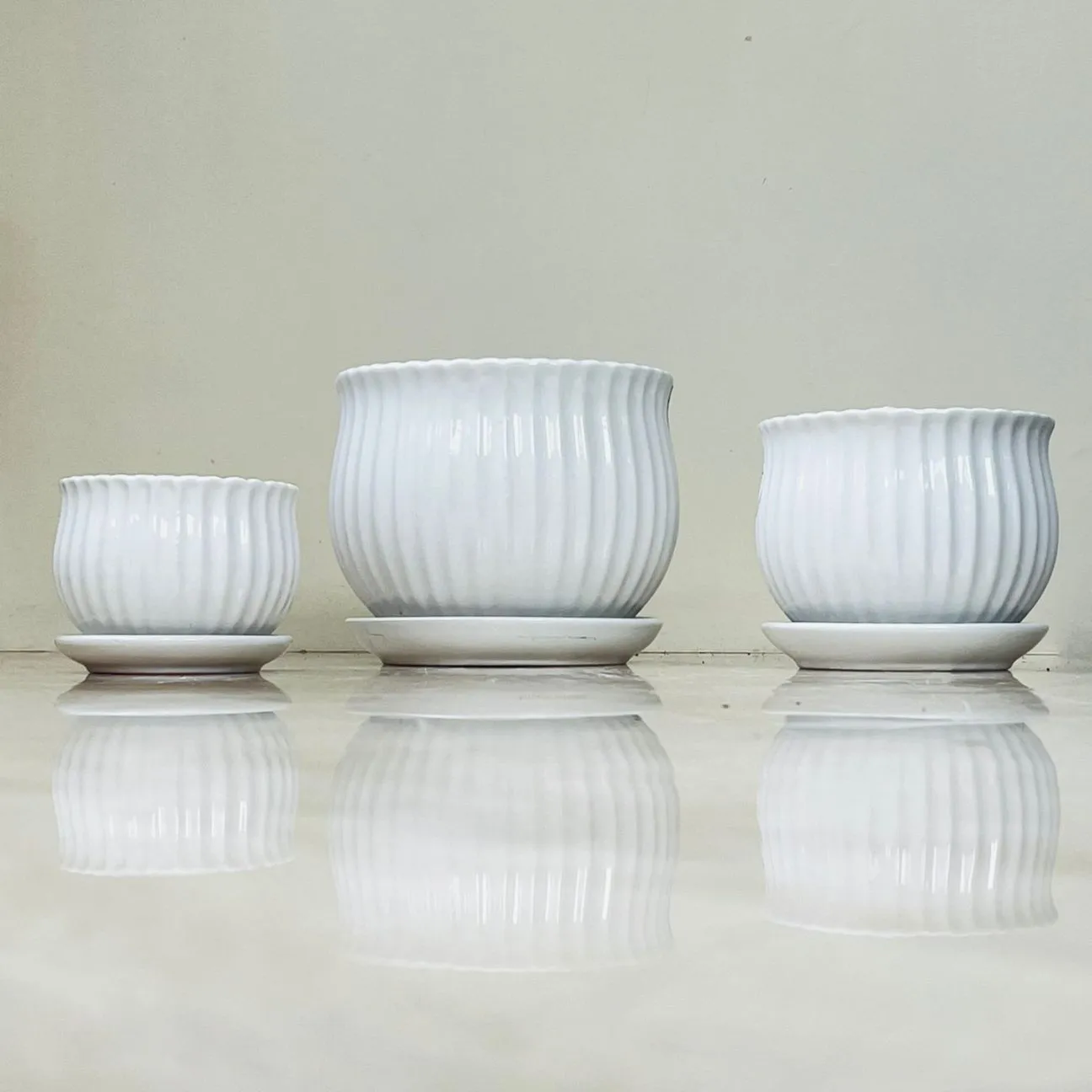 Classic Ripple Ceramic Pot Collection (Set Of 3)