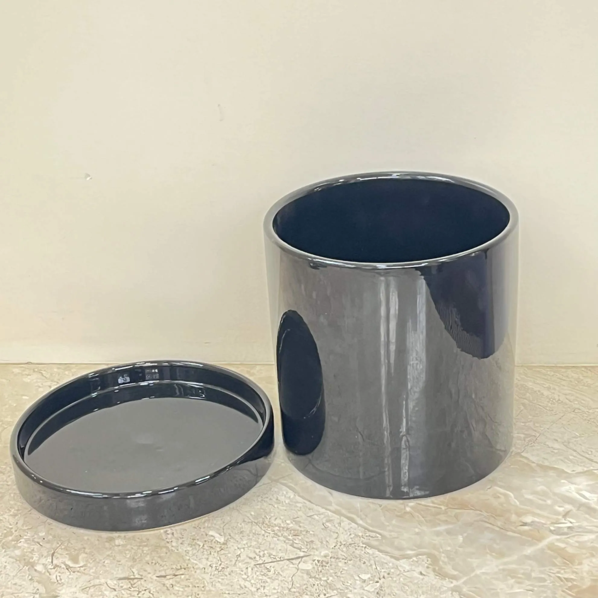 Cylindrical Black Glossy Plant Pot