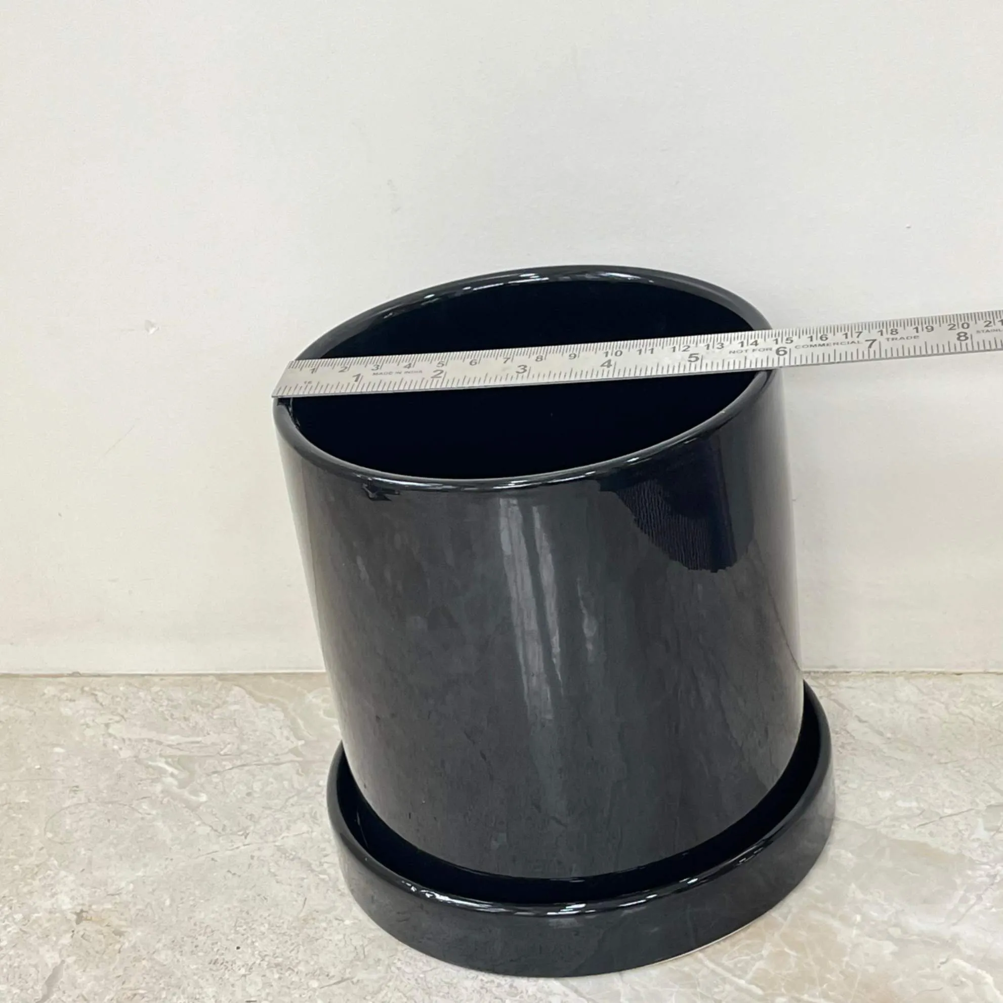 Cylindrical Black Glossy Plant Pot