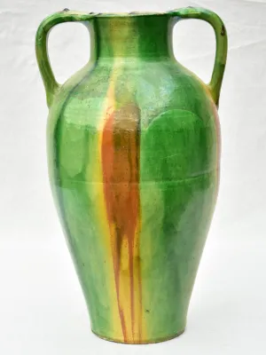 Early 20th Century tall vase with green, brown and yellow glaze 20"