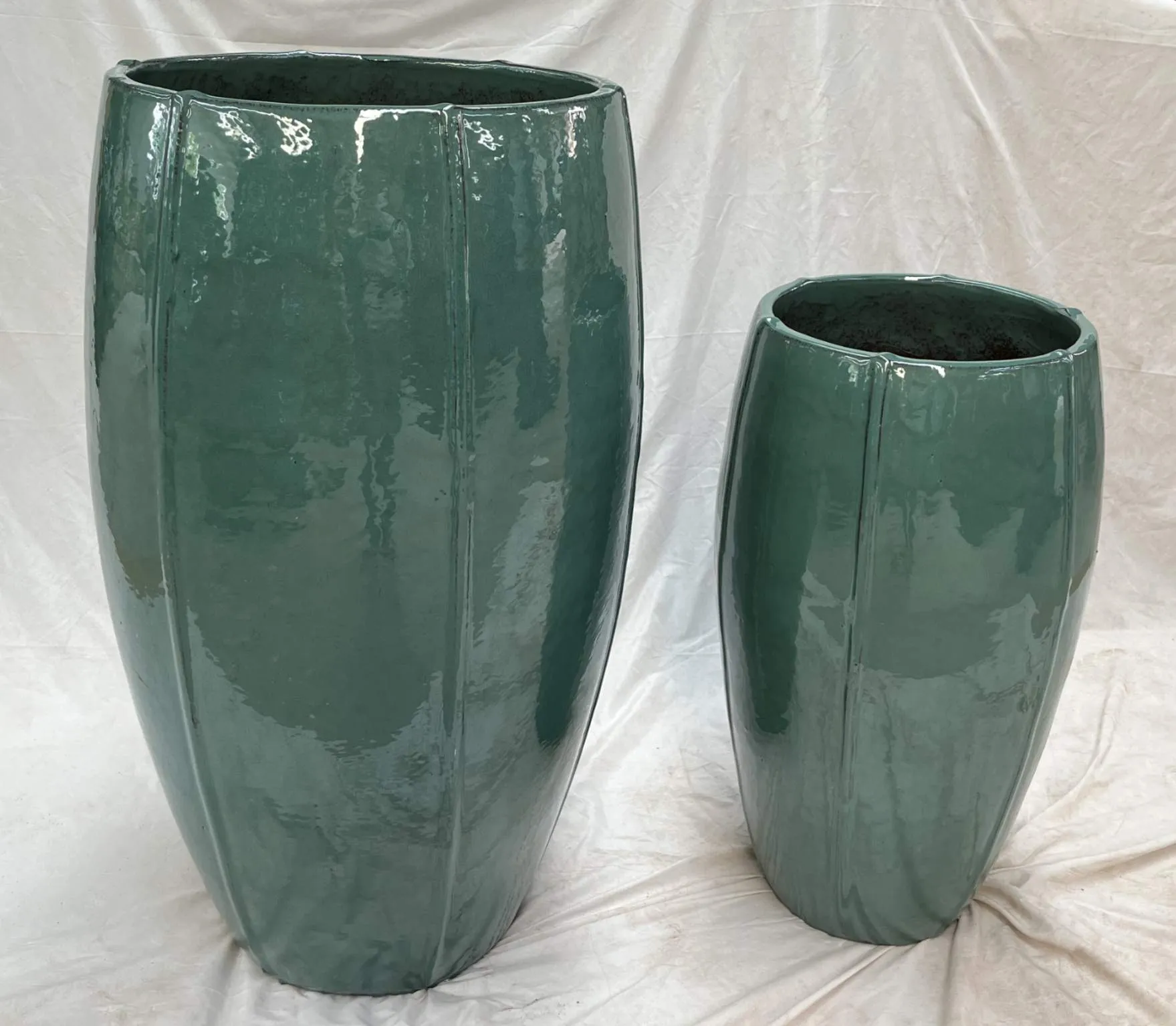 Elegant Green Glazed Tall Ceramic Planters - Set of 2