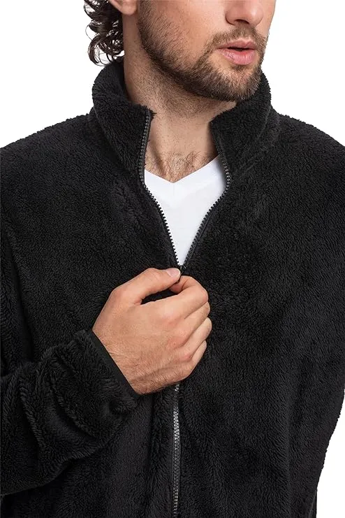 Elegant Warmth: Men's Sherpa Jacket In Black - Modern Comfort for Winter Mavericks