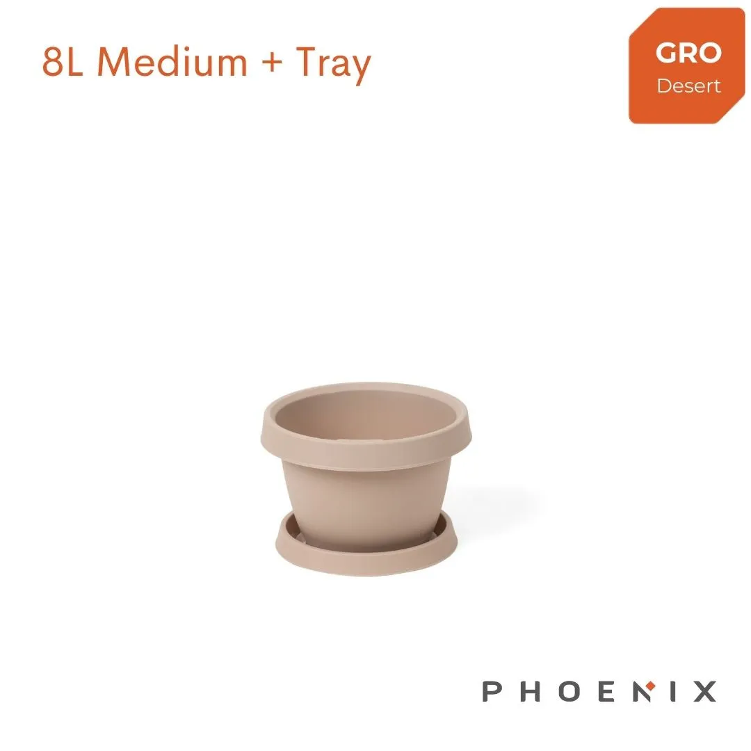 Gro Flowerpot with Tray 8L Medium