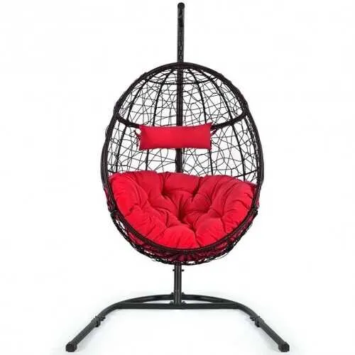 Hanging Cushioned Hammock Chair with Stand-Red