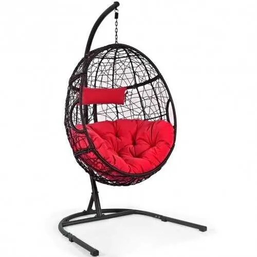 Hanging Cushioned Hammock Chair with Stand-Red