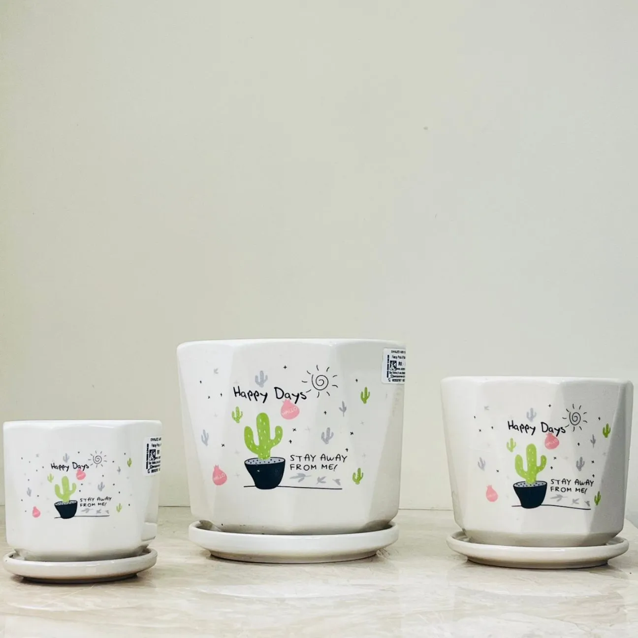 Happy Days Cactus Ceramic Planter Set Of 3