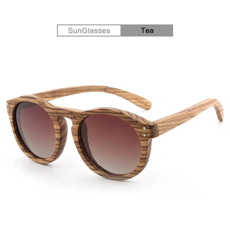 Hdcrafter Unisex Full Rim Round Bamboo Wood Frame Polarized Sunglasses Lw3016