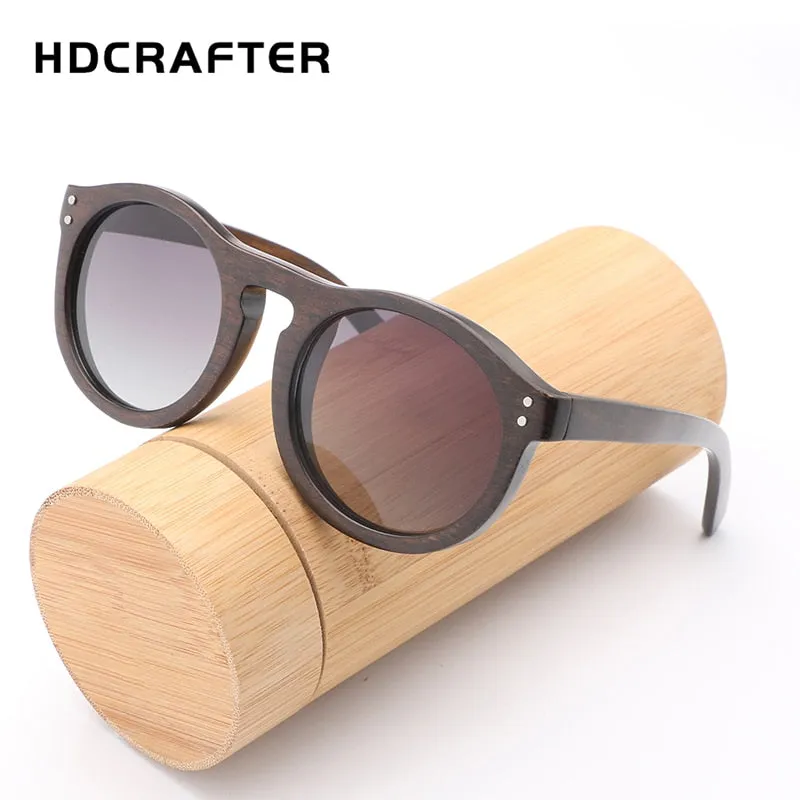 Hdcrafter Unisex Full Rim Round Bamboo Wood Frame Polarized Sunglasses Lw3016