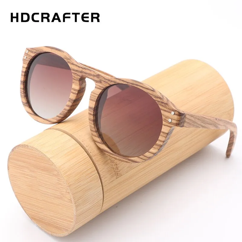 Hdcrafter Unisex Full Rim Round Bamboo Wood Frame Polarized Sunglasses Lw3016