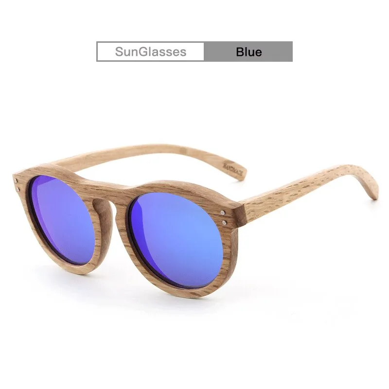 Hdcrafter Unisex Full Rim Round Bamboo Wood Frame Polarized Sunglasses Lw3016