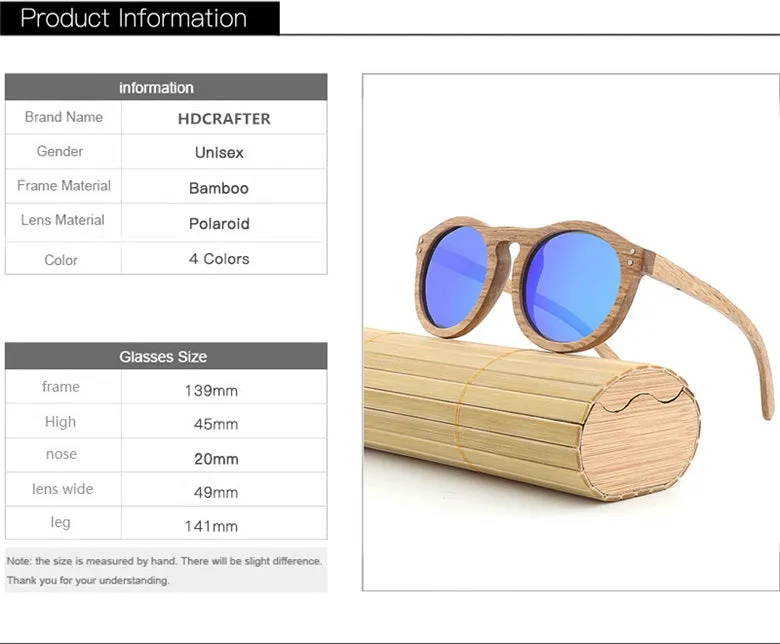 Hdcrafter Unisex Full Rim Round Bamboo Wood Frame Polarized Sunglasses Lw3016