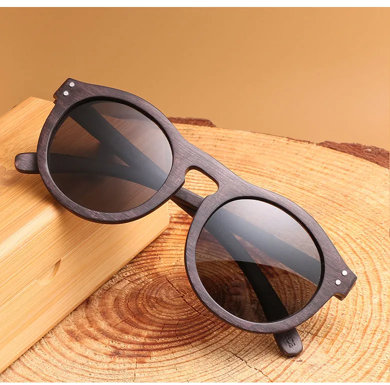 Hdcrafter Unisex Full Rim Round Bamboo Wood Frame Polarized Sunglasses Lw3016