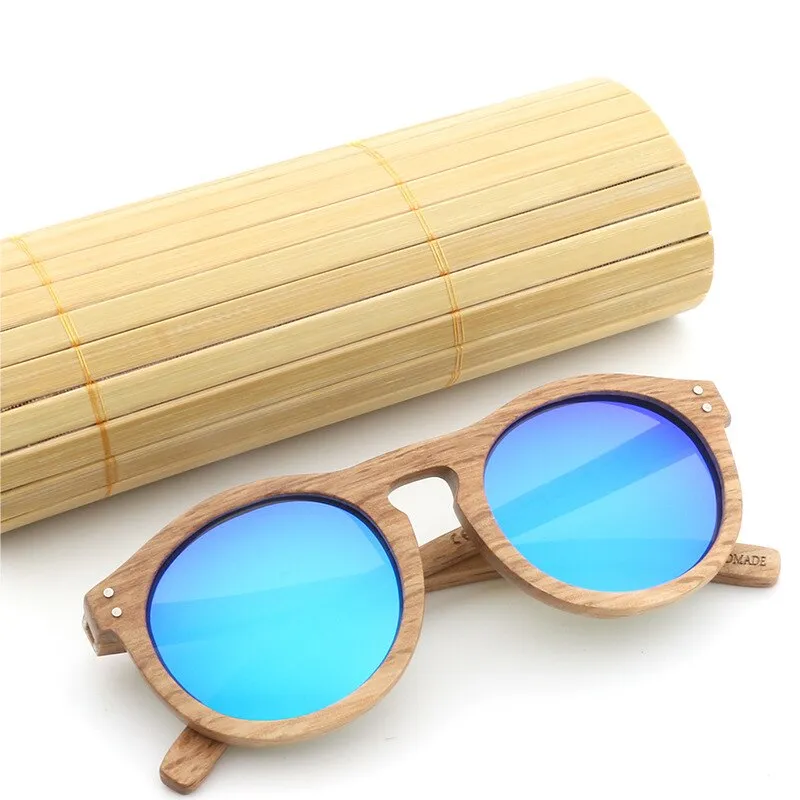 Hdcrafter Unisex Full Rim Round Bamboo Wood Frame Polarized Sunglasses Lw3016