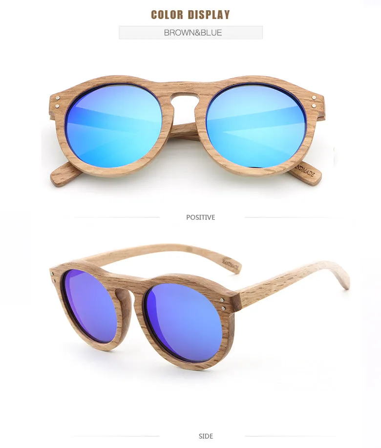 Hdcrafter Unisex Full Rim Round Bamboo Wood Frame Polarized Sunglasses Lw3016