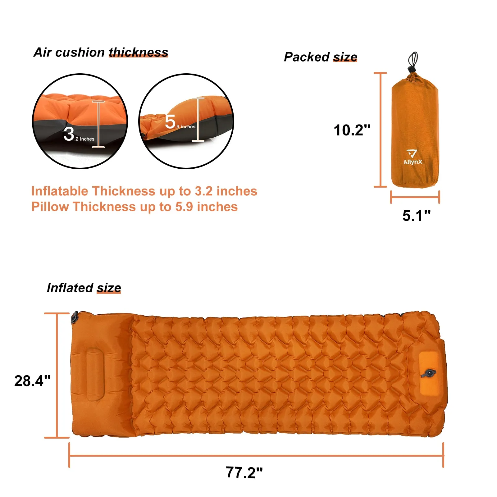 Inflating Sleeping Pad with Built-in Pump Orange/Grey