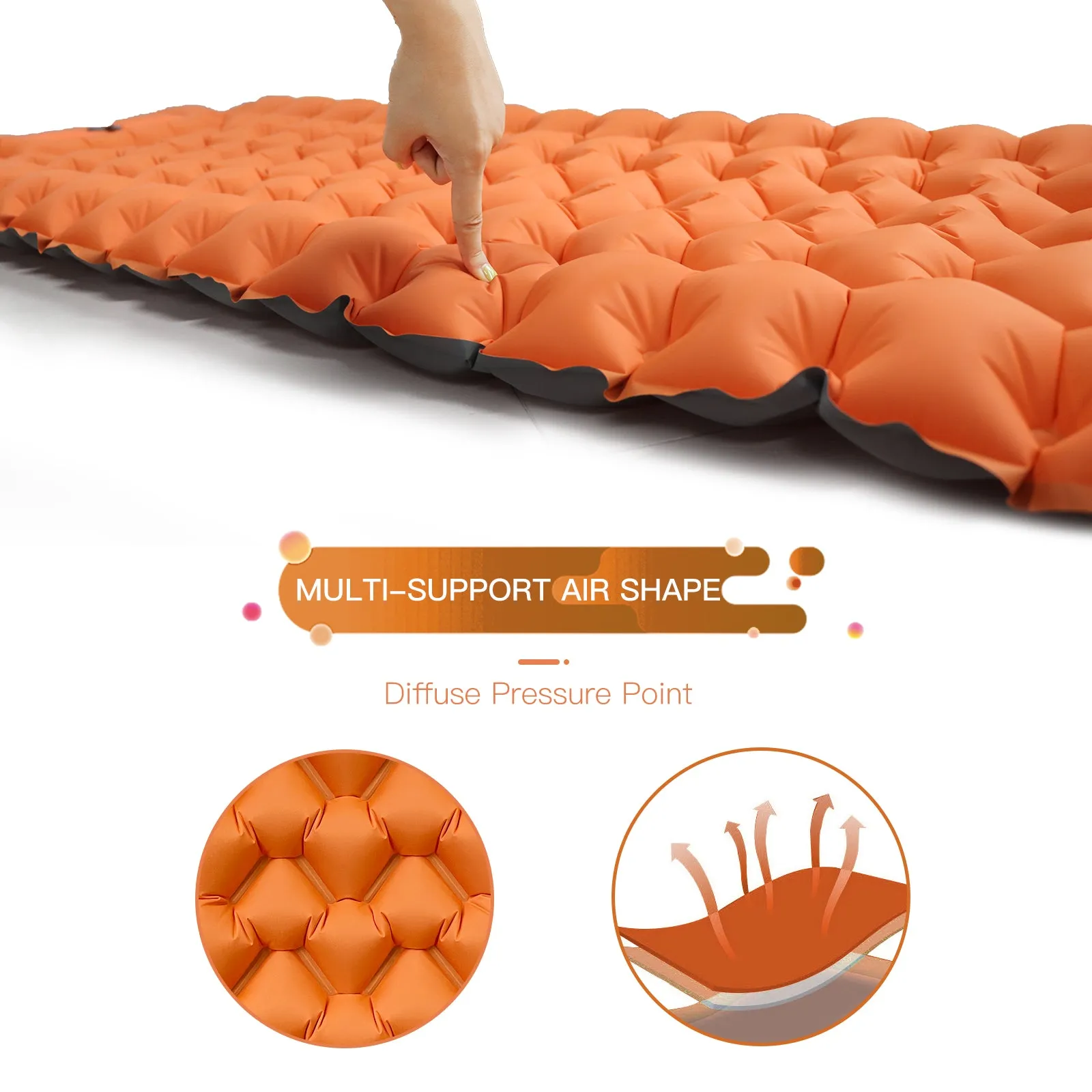 Inflating Sleeping Pad with Built-in Pump Orange/Grey