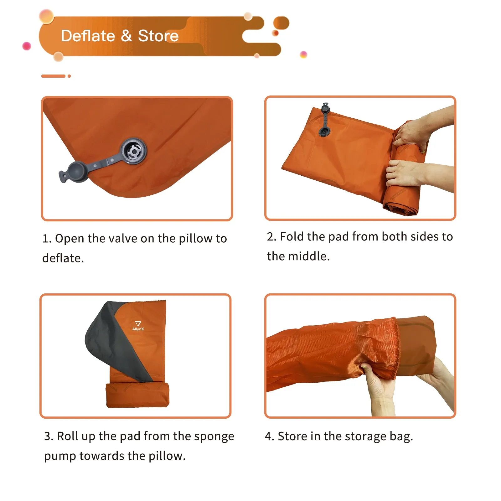 Inflating Sleeping Pad with Built-in Pump Orange/Grey