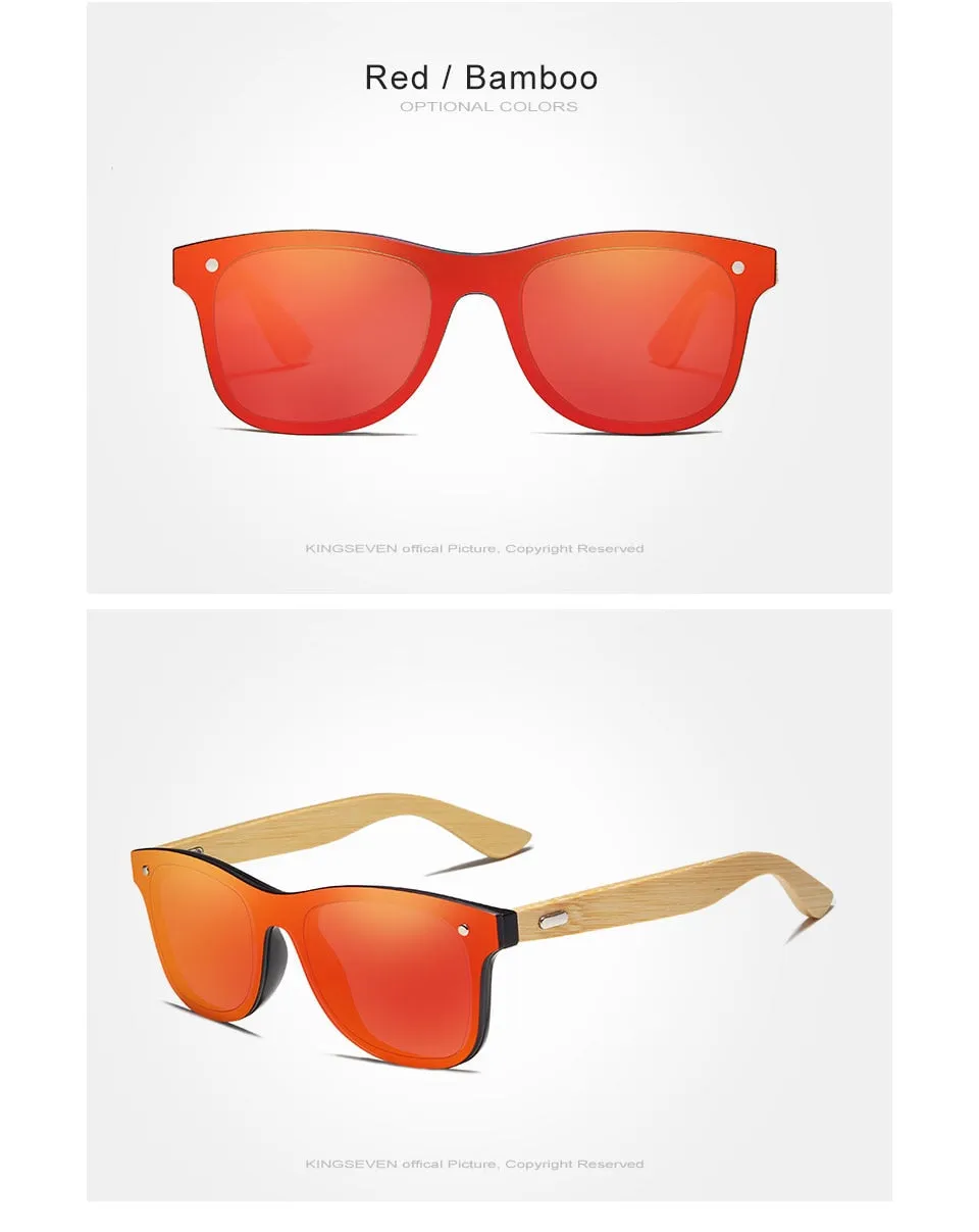 Kingseven Siamese Lens Sunglasses Men Bamboo Women Red Mirror Y5788F1