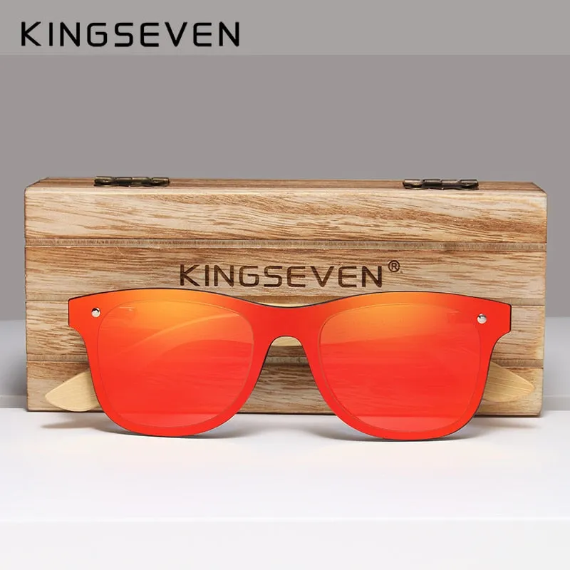 Kingseven Siamese Lens Sunglasses Men Bamboo Women Red Mirror Y5788F1