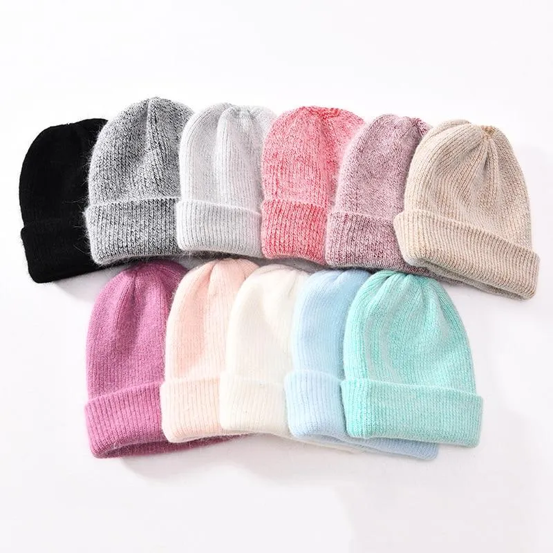 Knitted Beanies Thick Warm Ladies Wool Female Beanie Hats