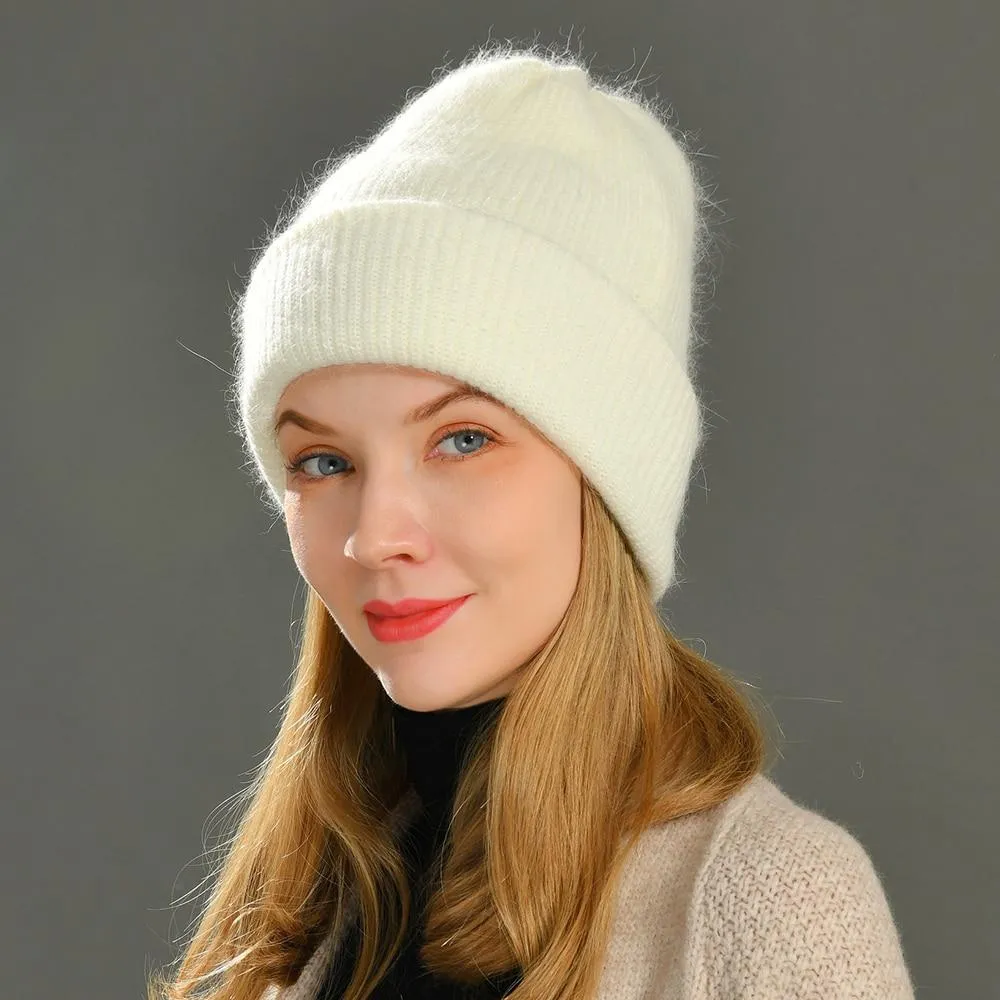 Knitted Beanies Thick Warm Ladies Wool Female Beanie Hats