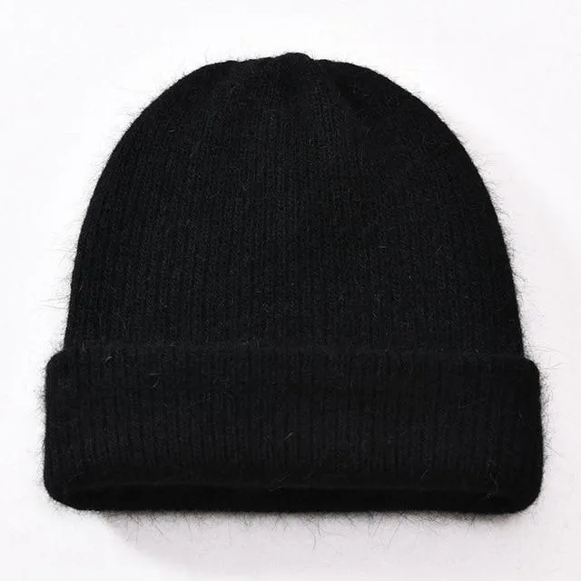 Knitted Beanies Thick Warm Ladies Wool Female Beanie Hats