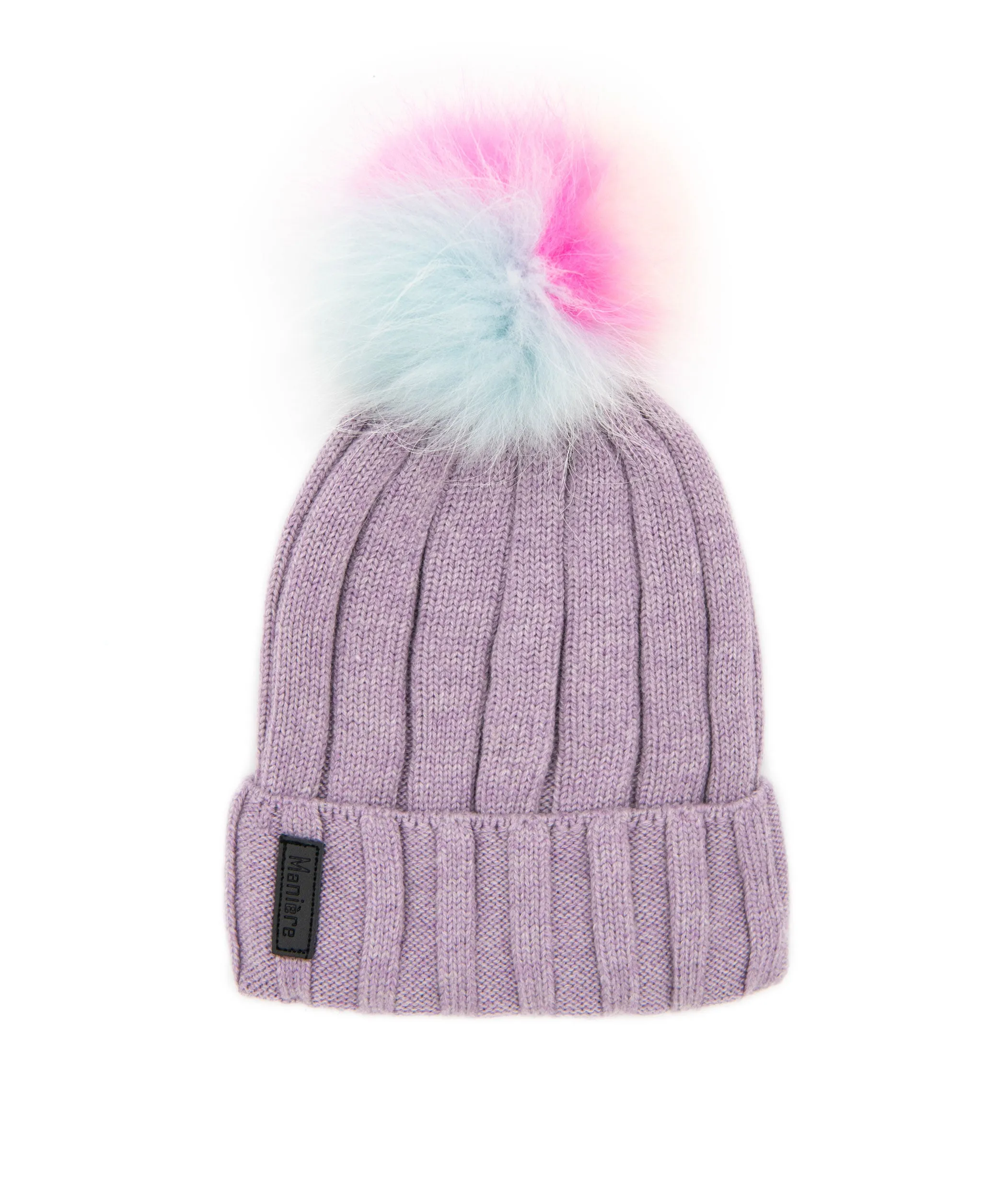 Maniere Lilac Ribbed Merino Wool Hat With Unicorn Pom