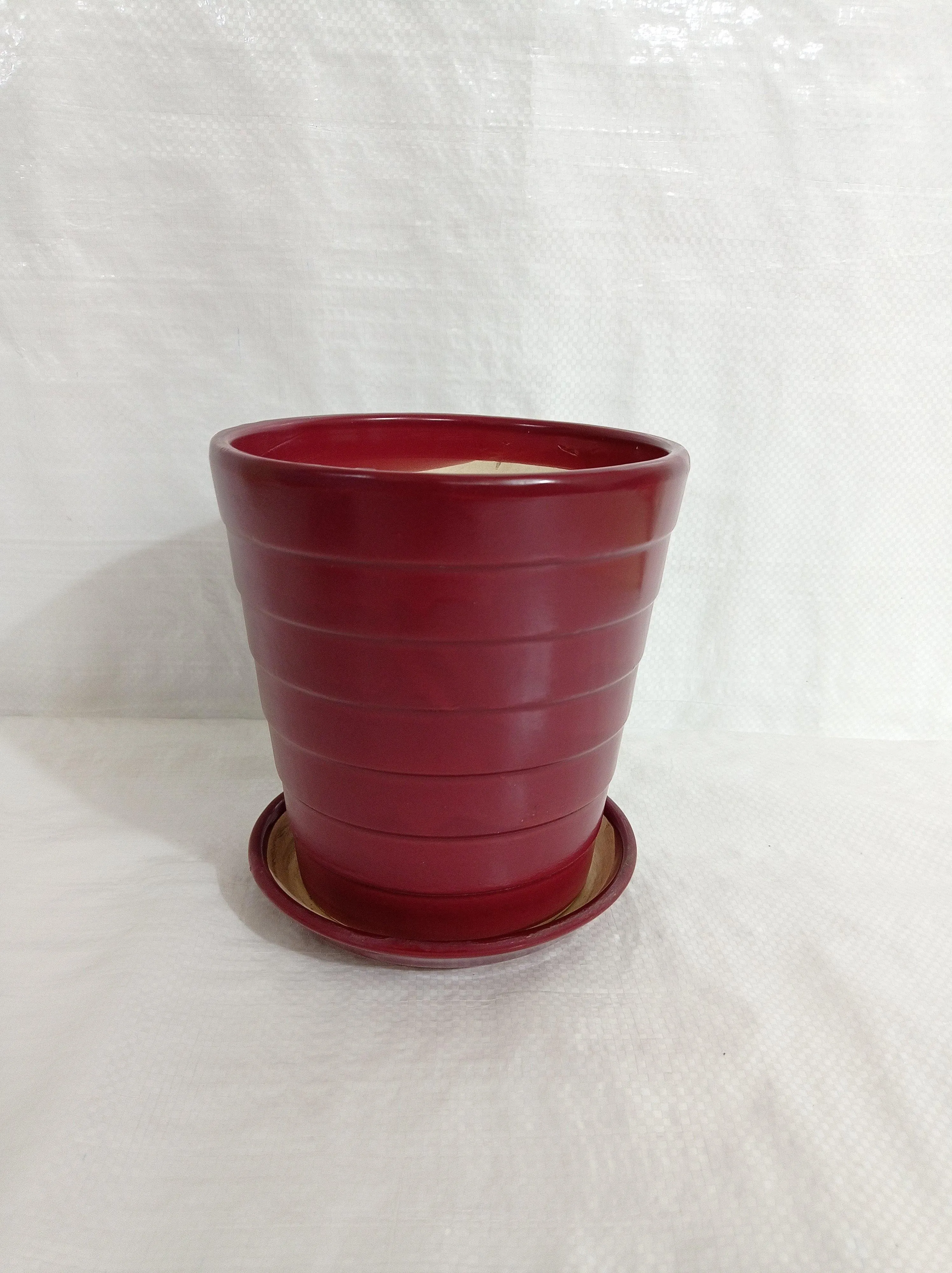 Medium Grape Wine Round Ceramic Plant Pot with Bottom Tray - Premium Quality and Drainage Hole