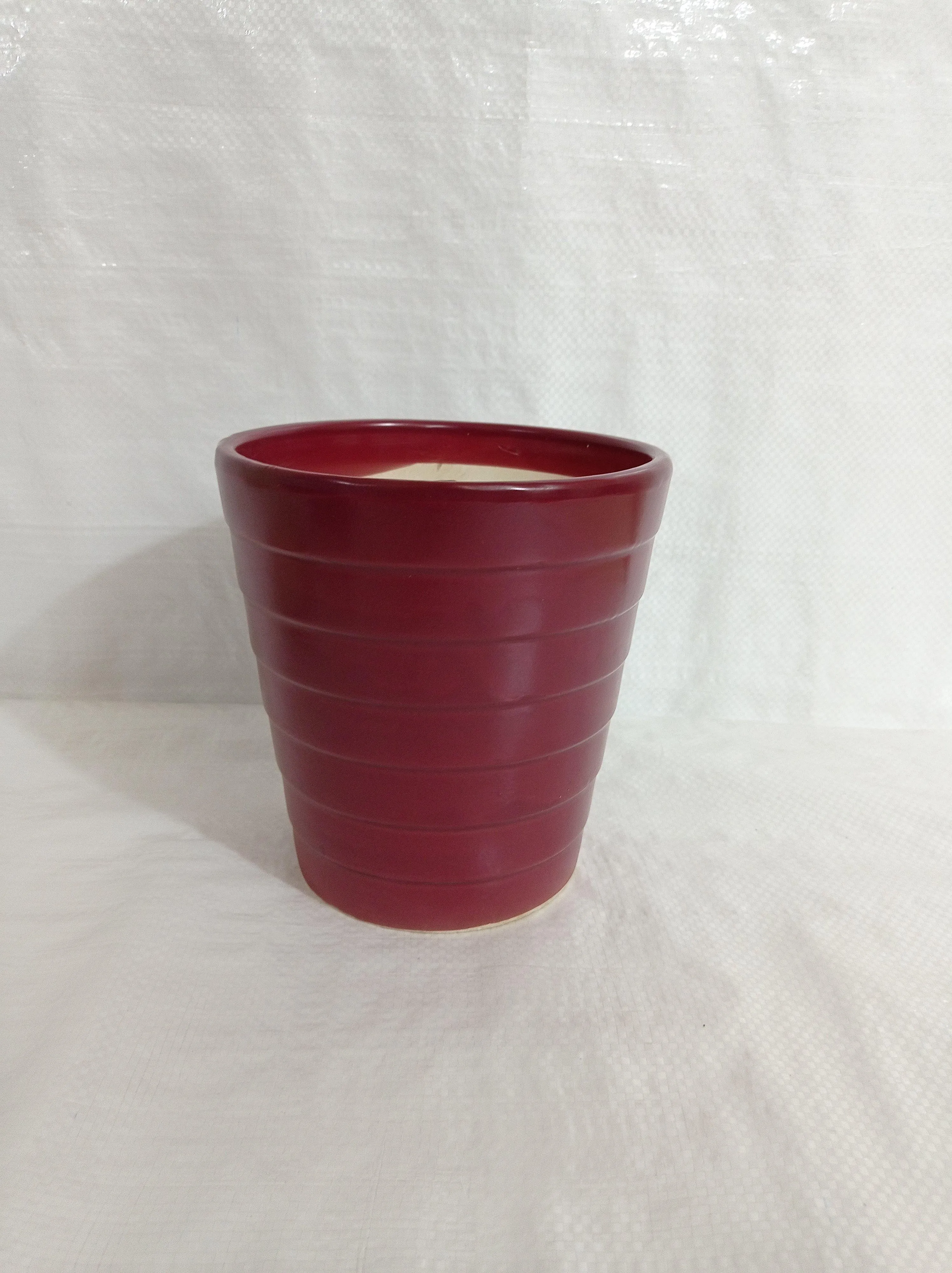 Medium Grape Wine Round Ceramic Plant Pot with Bottom Tray - Premium Quality and Drainage Hole