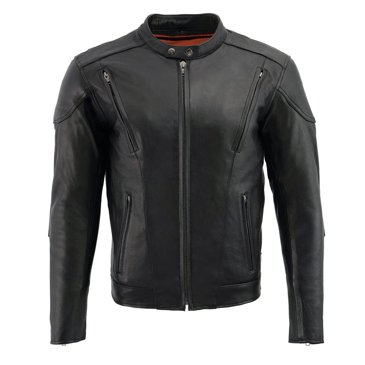 Milwaukee Leather LKM1765 Men's Black Vented Scooter Leather Jacket with Side Laces