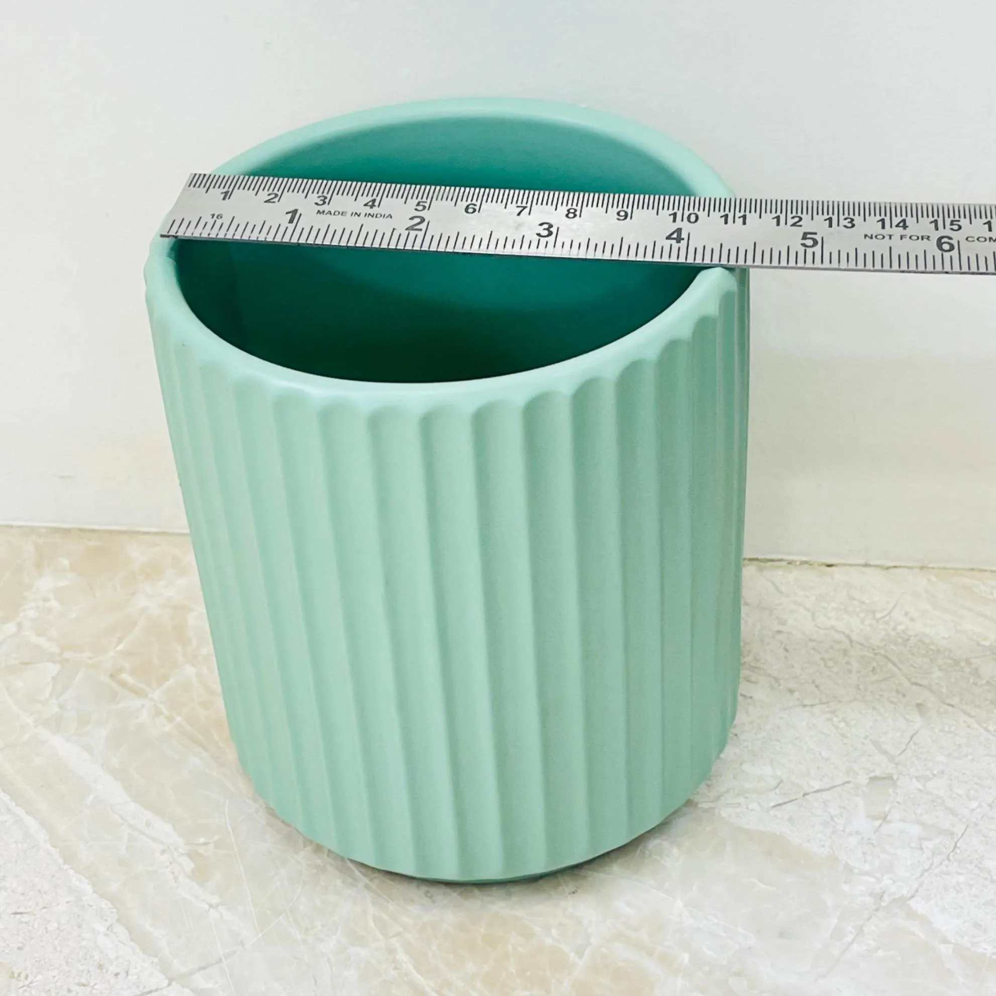 Mint Green Vertical Ribbed Ceramic Planter