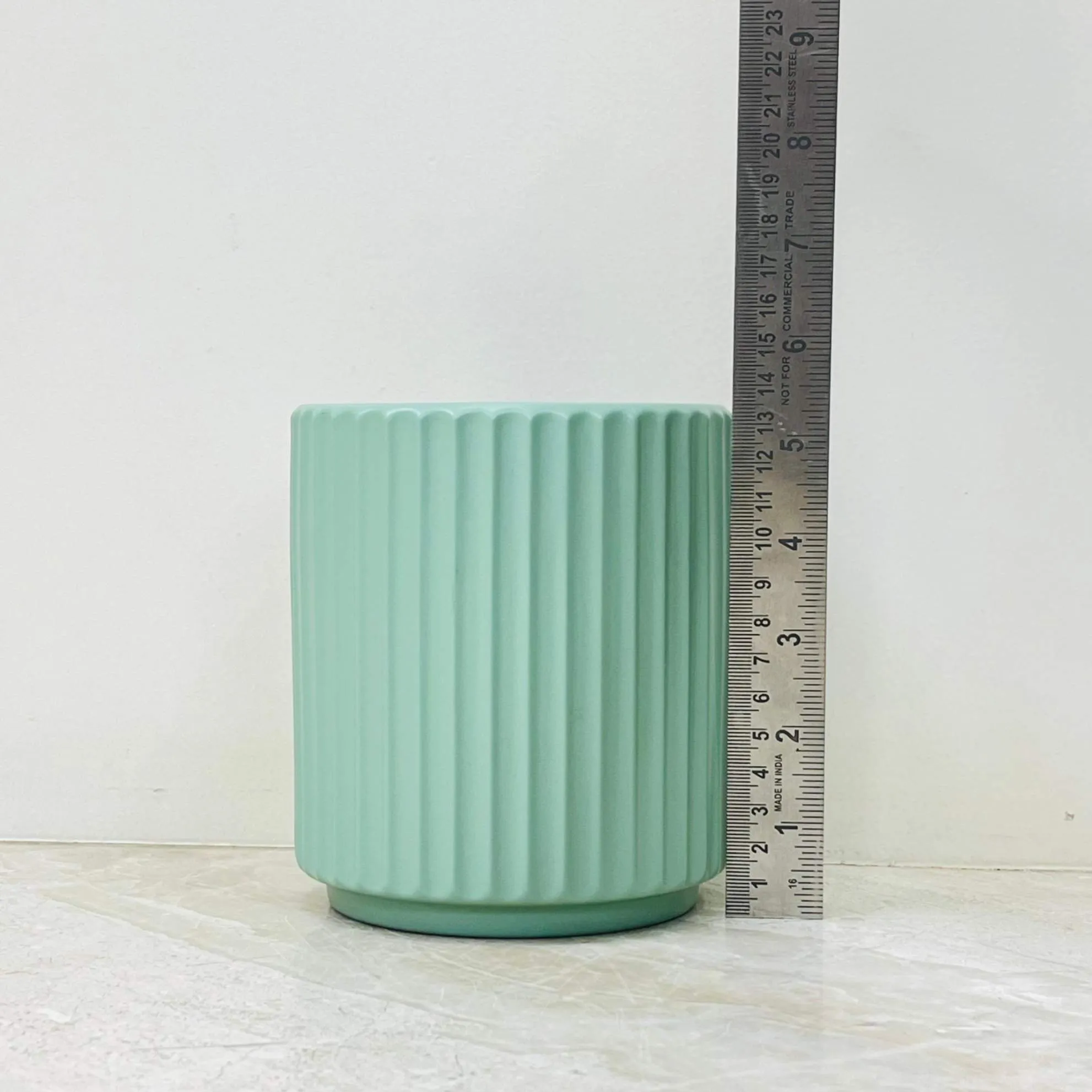 Mint Green Vertical Ribbed Ceramic Planter