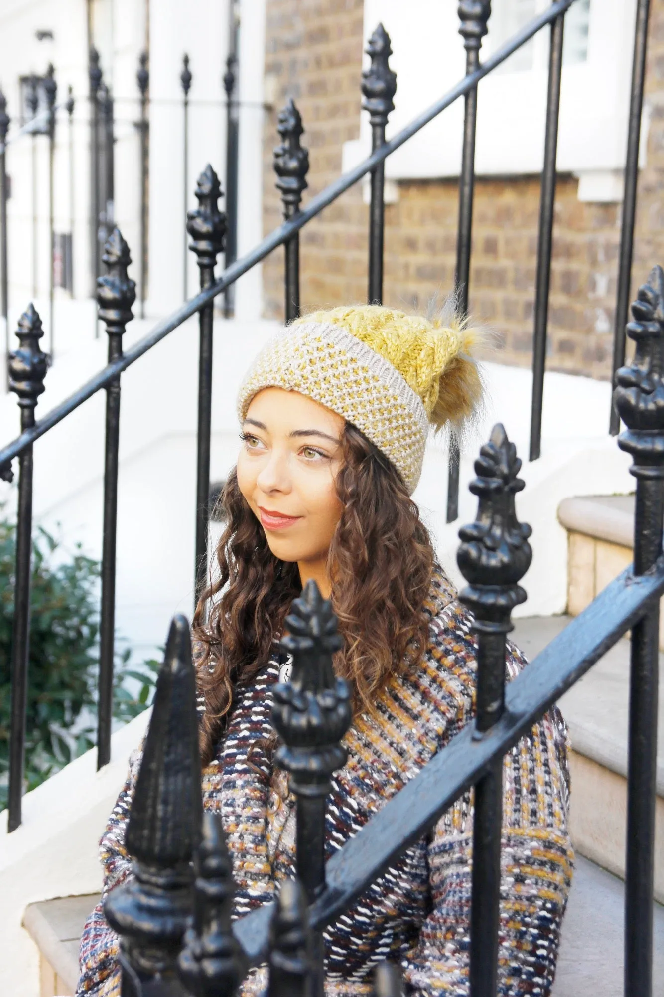 Mustard - Women's Winter Cable Knitted Beanie Hat With Pom Pom