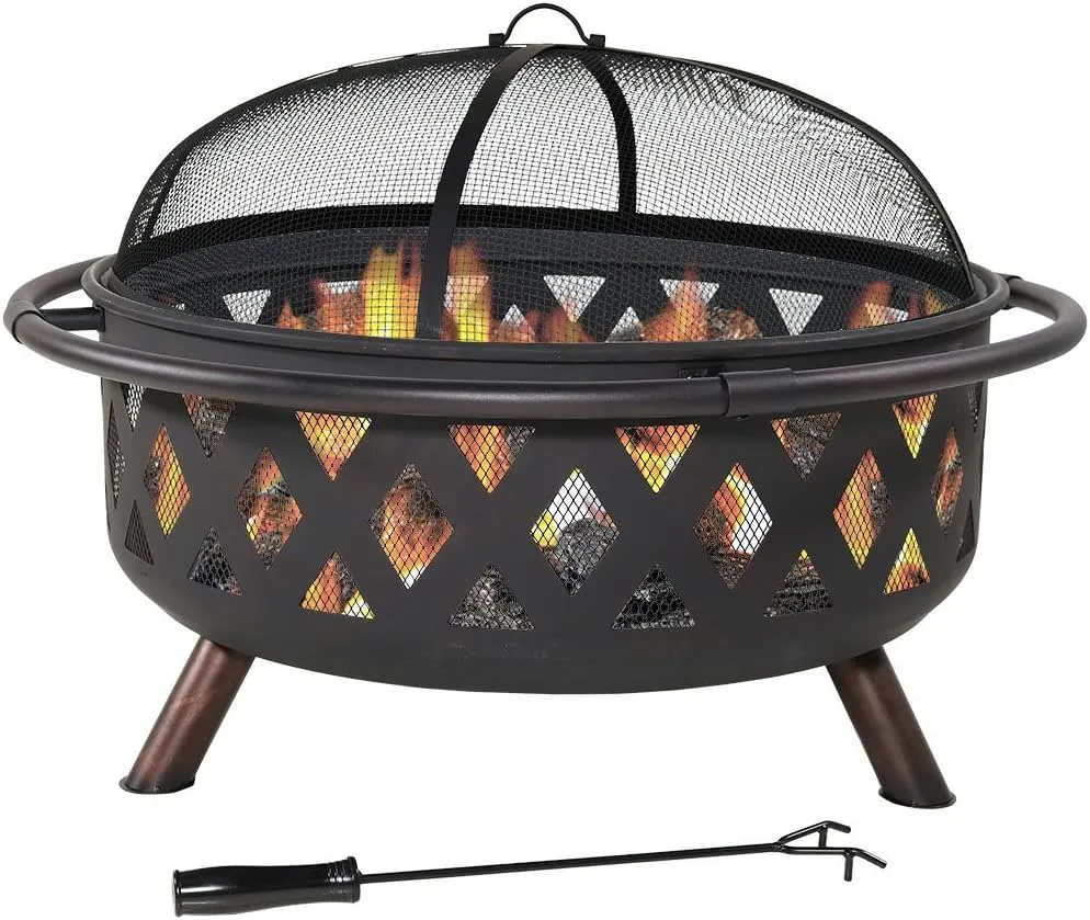 Outdoor Fire Pit, includes Spark Screen, Poker and Cover