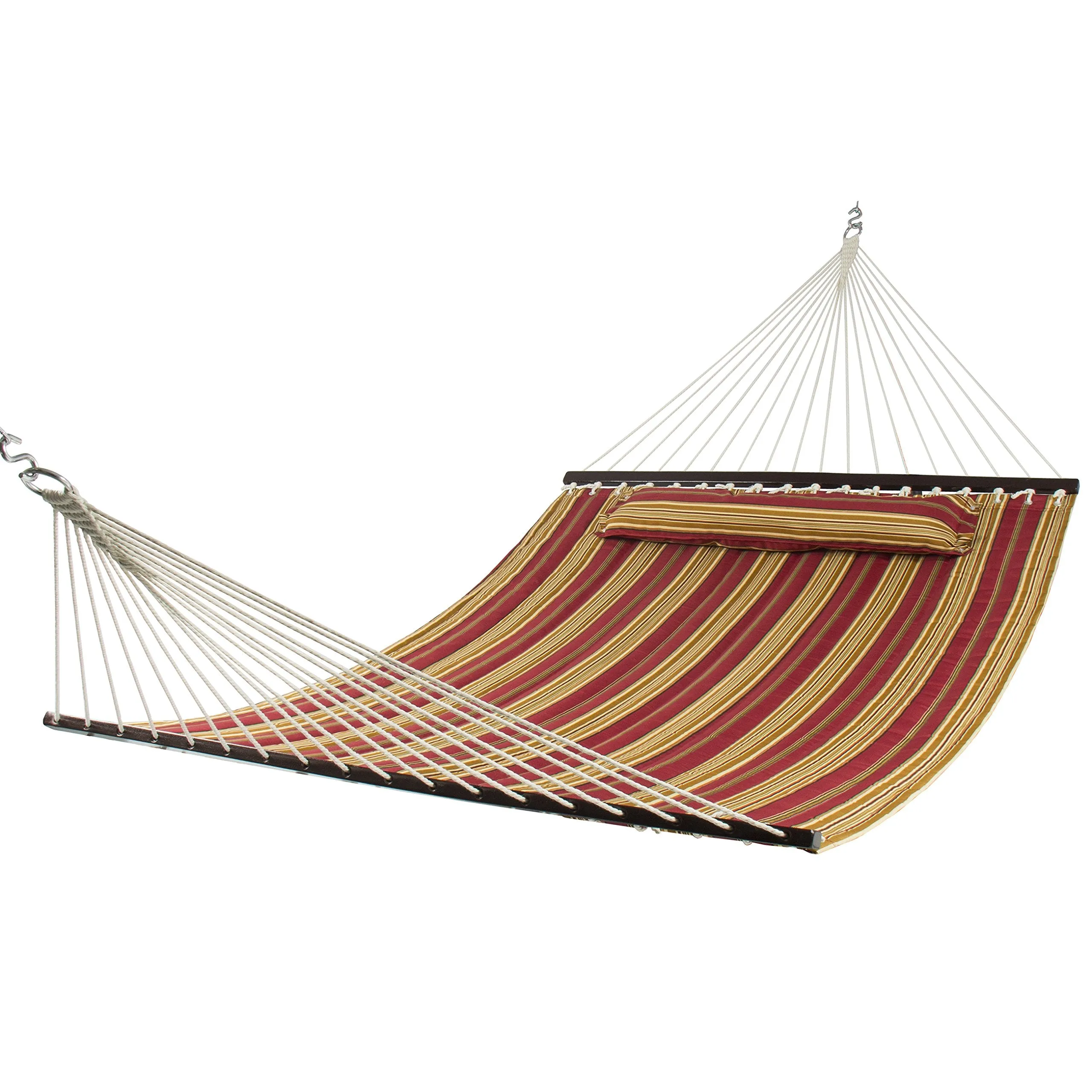 Quilted Double Hammock with Detachable Pillow & Spreader Bar - Best Choice Products